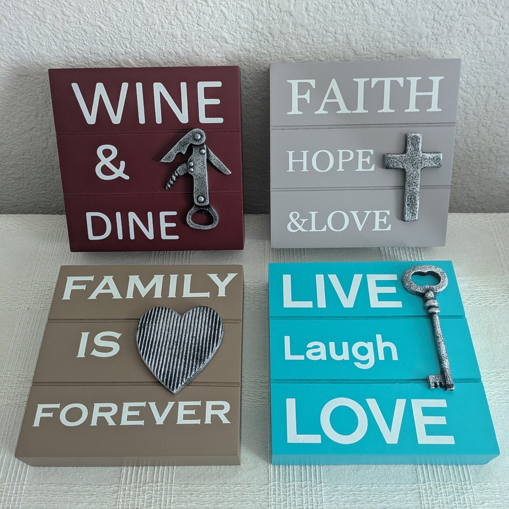 Cost Plus World Market Maroon, Gray, Tan & Teal Inspirational Wall Plaque Set